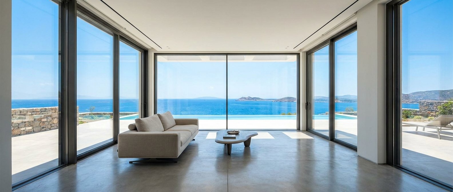 Σύγχρονα minimal κουφώματα αλουμινίου σε πολυτελή κατοικία