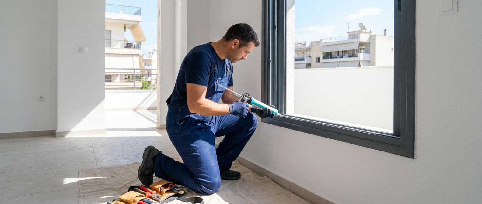 Επαγγελματική τοποθέτηση ενεργειακών κουφωμάτων αλουμινίου για την αποφυγή θερμογεφυρών.